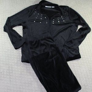 Two-Piece Sag Harbor Sport Size L Black Velour Bling Jacket & Leisure Pants Suit